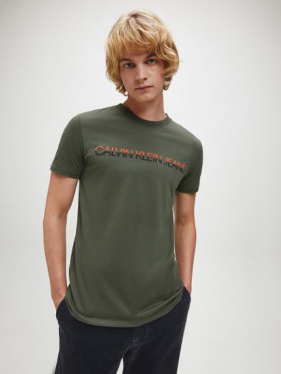 Calvin Klein Ruhák HU929397 | Calvin Klein Organic Cotton Logo Férfi Póló MélyOlivazöld
